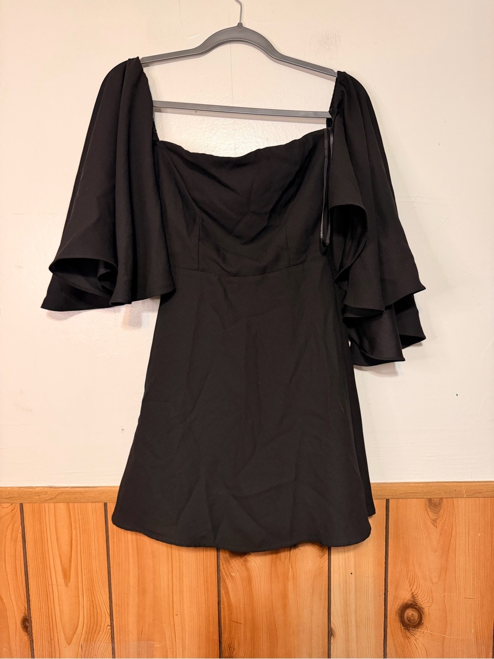 Lulu's Black Off-Shoulder Mini Dress with Dramatic Ruffle Sleeves